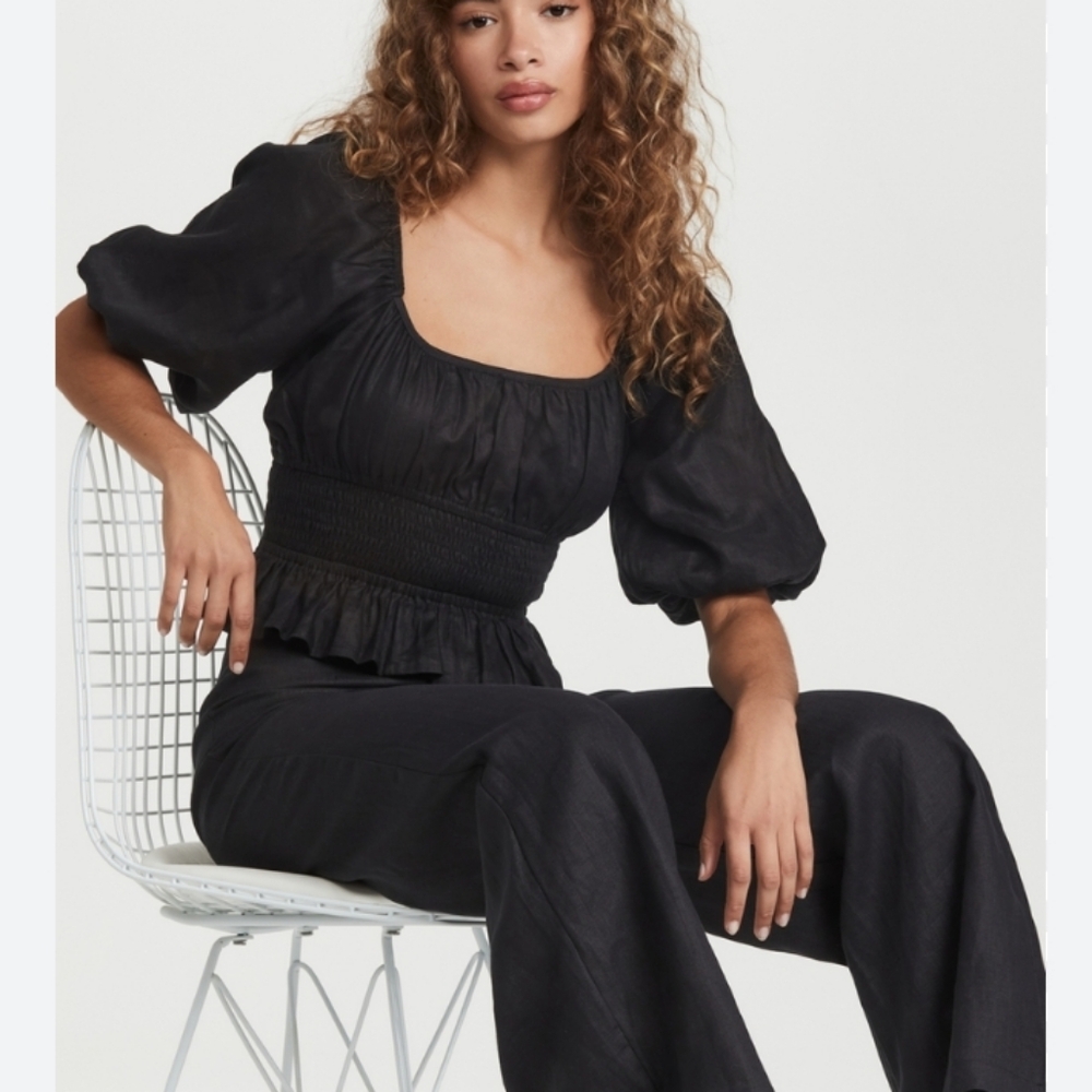 Faithful The Brand Kinsley Linen Top Black 4